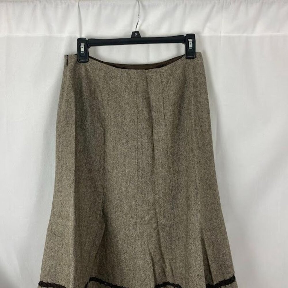 Talbots Brown Tweed Wool Blend Crochet Hem Academia Cottage Core full Midi Skirt - Picture 4 of 9